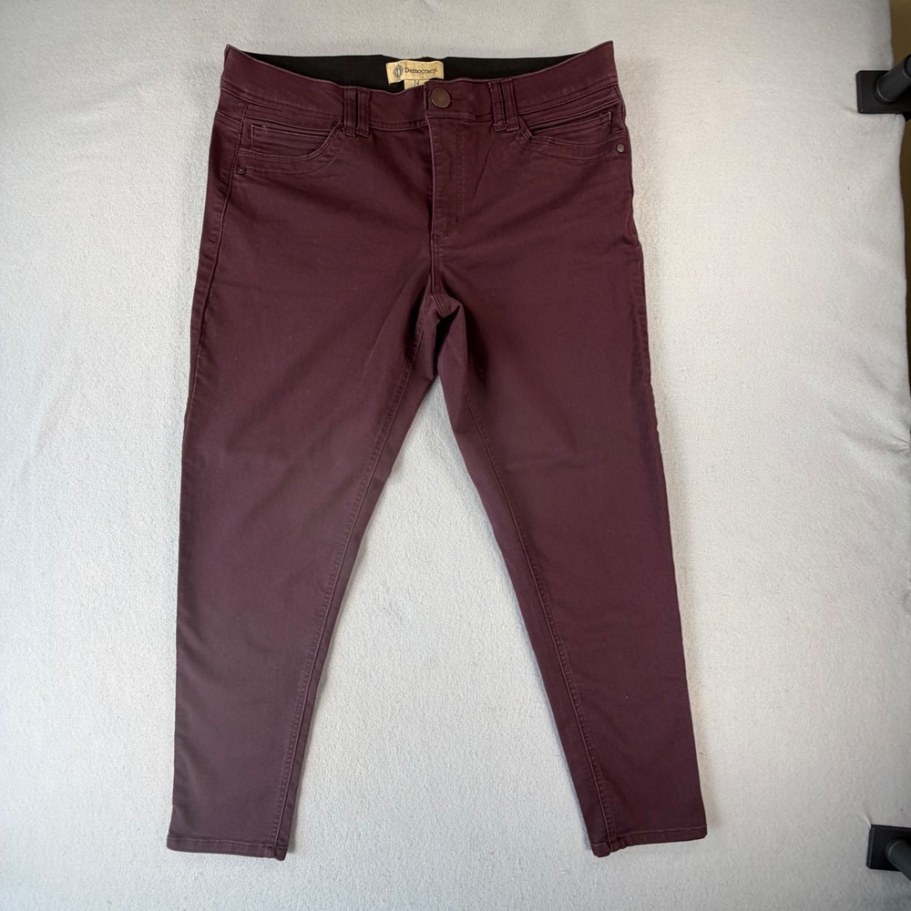 Democracy Ab Solution Skinny Pants Womens 14 Burgundy Maroon Plum Stretch Casual